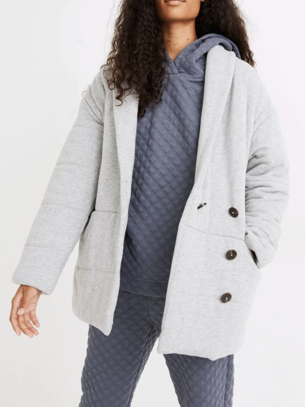 NWT Madewell Women's Sweatshirt Puffer Coat in Heather Cement Grey Size Large